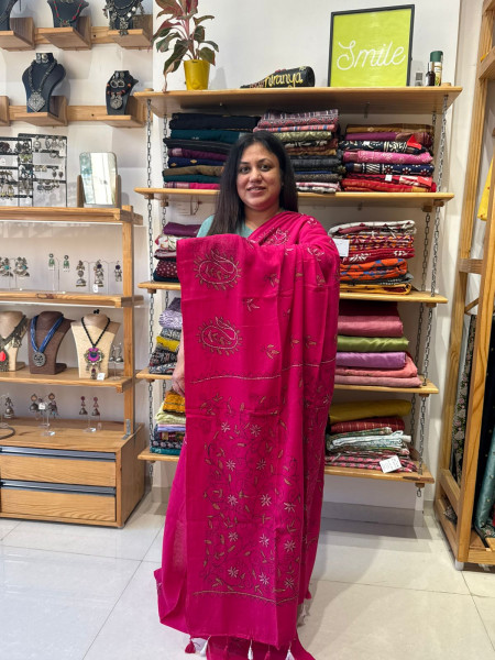 Mul Kantha Stitch Saree - Pink