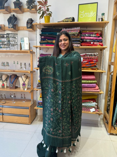 Mul Kantha Stitch Saree - Blue