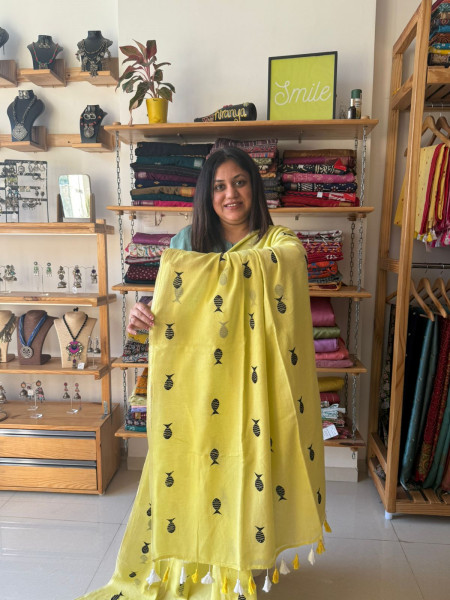 Fish Embroidery Saree with Halter Neck Blouse