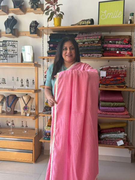 Mul Saree with crochet lace borders and Sea green blouse