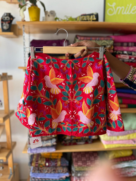 Red Kantha Stitch Cotton silk Blouse