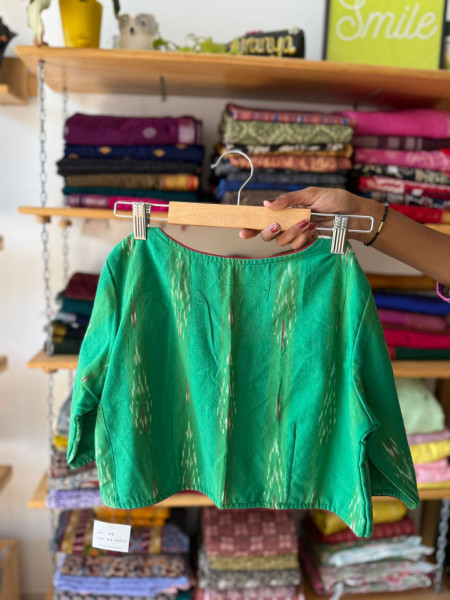 Green Ikkat Blouse with collar- only size 38