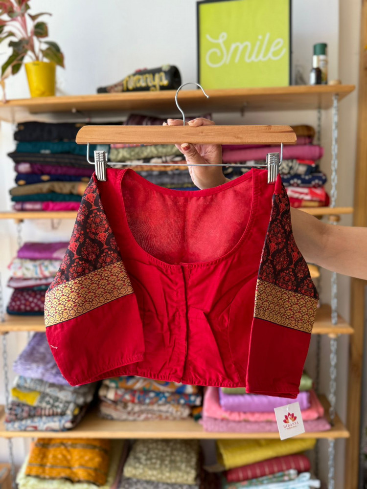 Image of Kalamkari Patchwork Blouse - Red