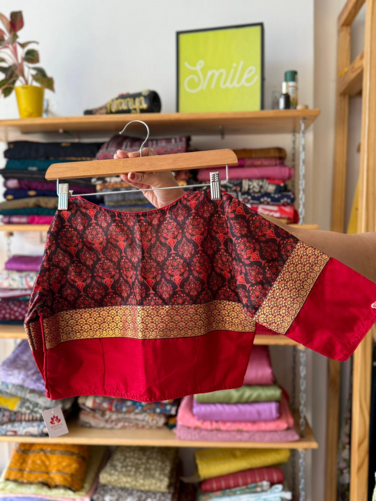 Image of Kalamkari Patchwork Blouse - Red