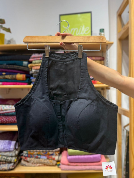 Handpainted Buddha Halter Neck Padded Blouse - Black - Free Size