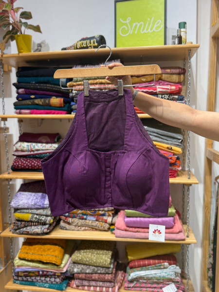 Handpainted Buddha Halter Neck Padded Blouse - Purple - Free Size