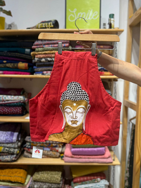 Handpainted Buddha Halter Neck Padded Blouse  - Free Size