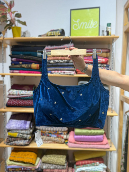 Velvet Sleeveless Padded Blouse - Blue - Free Size