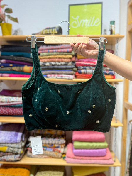 Velvet Sleeveless Padded Blouse - Green - Free Size