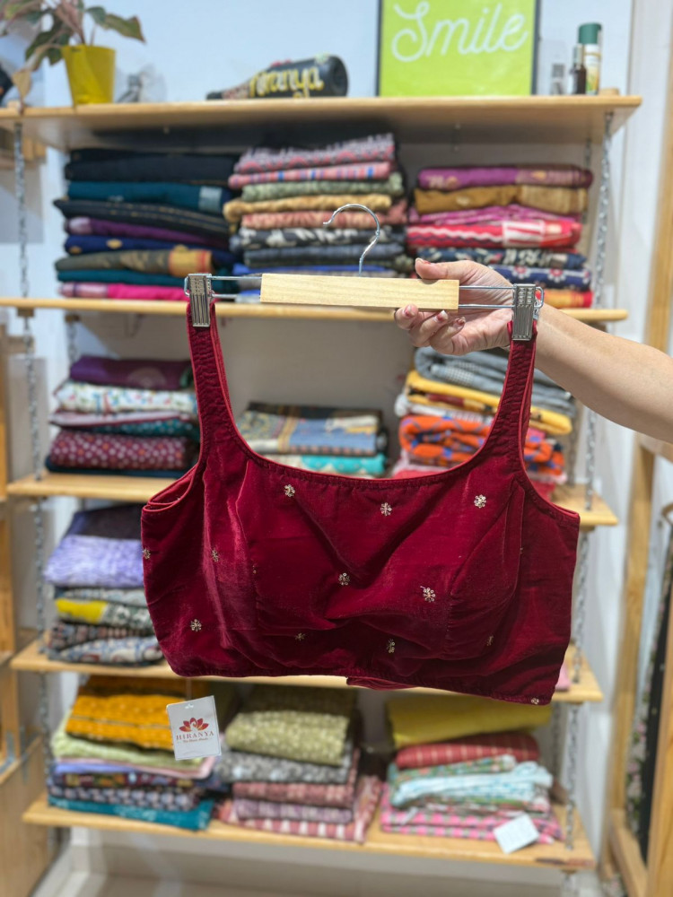Image of Velvet Sleeveless Padded Blouse - Maroon - Free Size