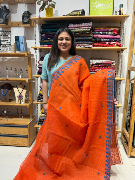 Resham Kota Saree with GUJRATI Handwork - Orange