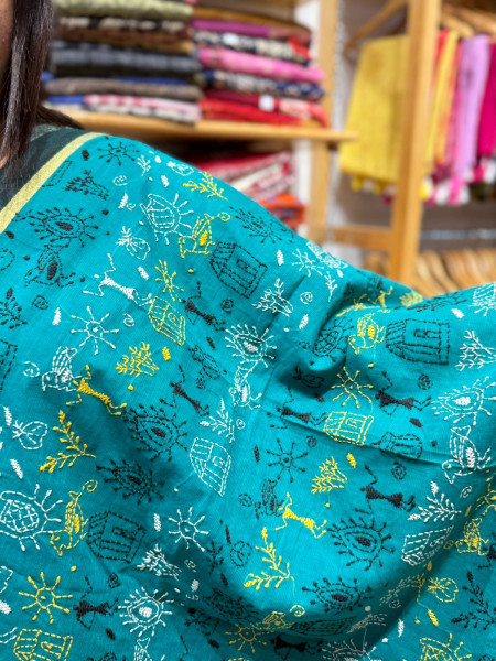 Warli Embroidery on Pure Cotton Saree