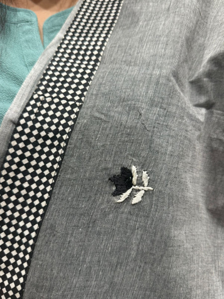 Patchwork & Handwork Cotton Saree - Grey