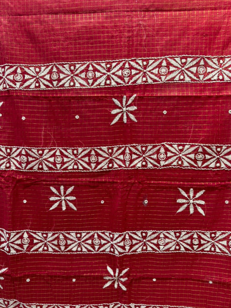 Resham Kota Saree with GUJRATI Handwork - RED WHITE