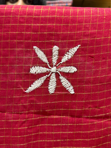 Resham Kota Saree with GUJRATI Handwork - RED WHITE