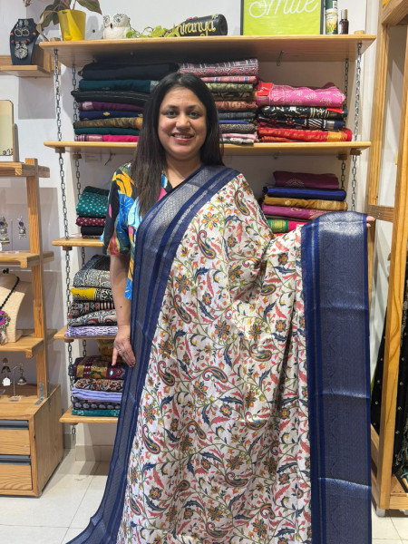 Semi Gorgette Floral print Saree - Blue