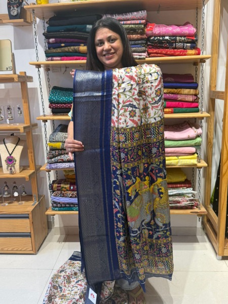 Semi Gorgette Floral print Saree - Blue