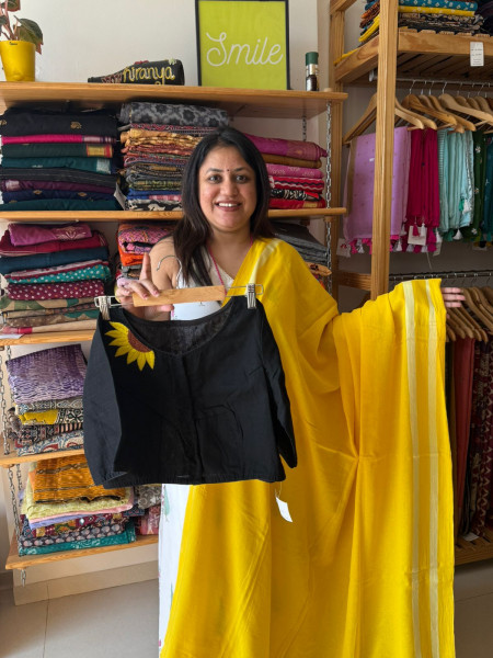 Yellow Mul Saree With Sunflower Embroidered Blouse - Making Time 15 Days
