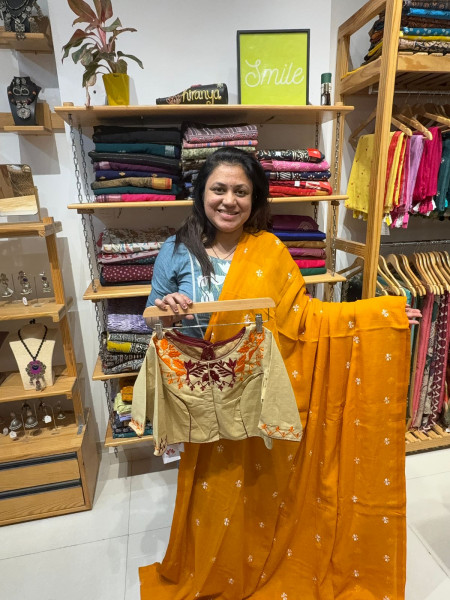 Orange Colour MUL Saree with Cotton BLOUSE