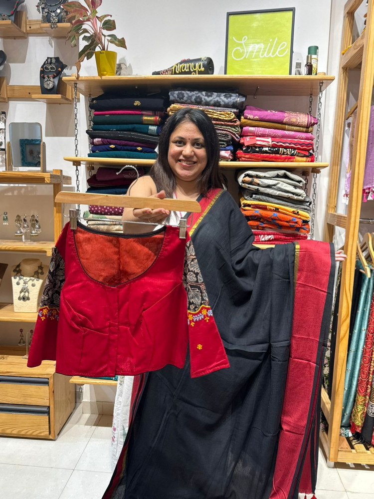 Image of Black and Red Saree Blouse Combo