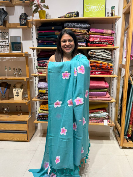 Handpainted Saree with Pink Padded Sleeveless Blouse