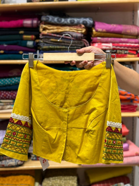 Mustard BAck Embroidered Blouse