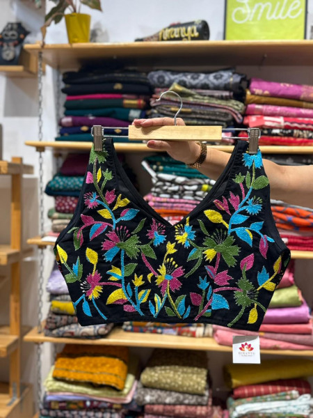 Multicolor Kantha Stitch Black Blouse
