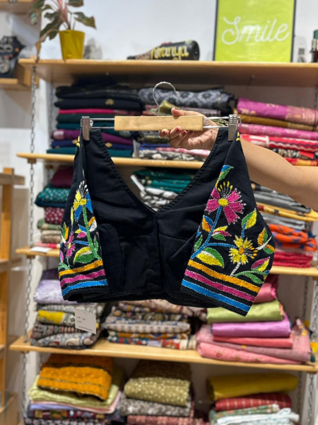 Multicolor Kantha Stitch Black Blouse