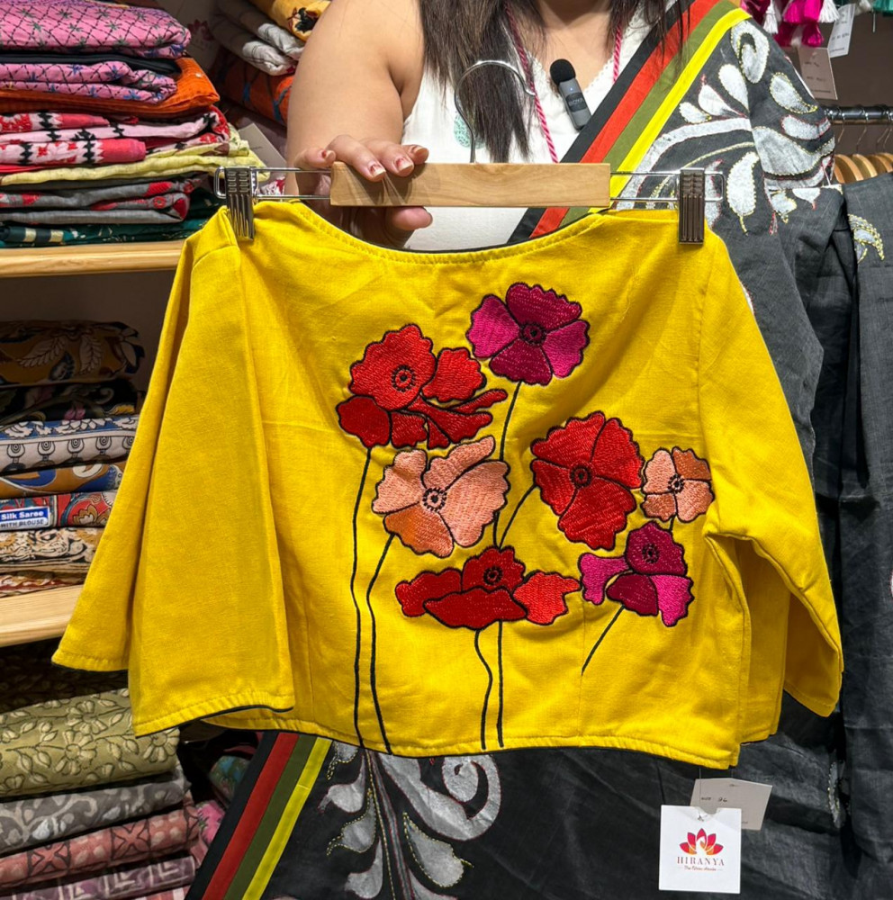 Image of Mustard Yellow Blouse with Embroidery