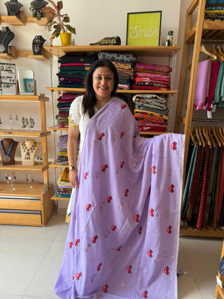 Cars Embroidery Saree and Sleeveles Blouse