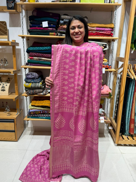 Modal Cotton Pink Saree with Deer Embroidery Blouse