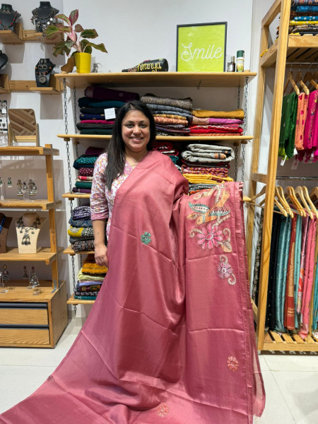 Semi Kota Saree with Kalamkari Patchwork