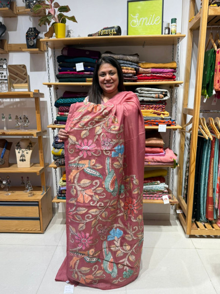Semi Kota Saree with Kalamkari Patchwork