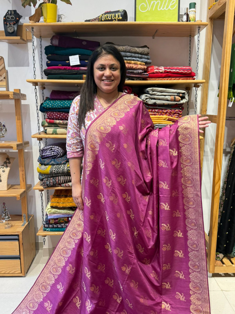 Image of Pink Semi Banarsi Saree