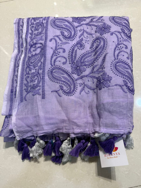 Lilac Chikankari Saree with Embroidered Blouse.