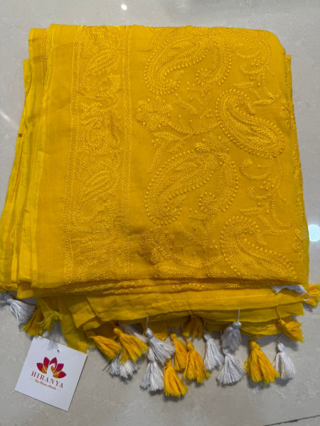 Yellow Chikankari Saree with Sunflower Blouse.