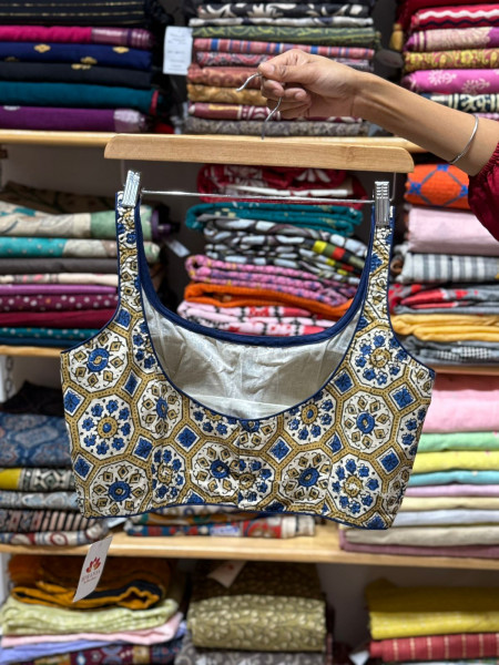 Sleeveless Padded Blouse Ajrakh Print- Free Size