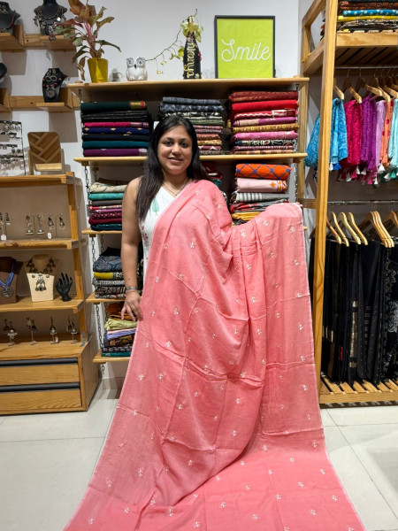 Parijat Mul Saree and Black embroidered Blouse