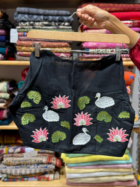 Parijat Mul Saree and Black embroidered Blouse