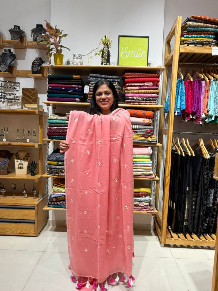 Parijat Mul Saree and Black embroidered Blouse