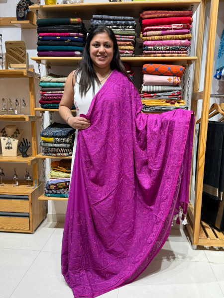 Chikankari work Mul Saree- Magenta