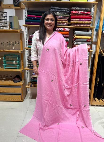 Bestseller Combo- Pink Hand Embroidered Saree with Indigo Hand embroidered Blouse