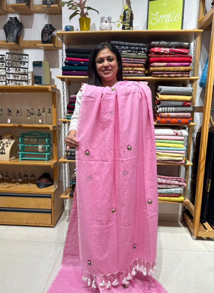 Bestseller Combo- Pink Hand Embroidered Saree with Indigo Hand embroidered Blouse