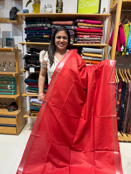 Linen Cotton Plain Saree with Embroidered Blouse
