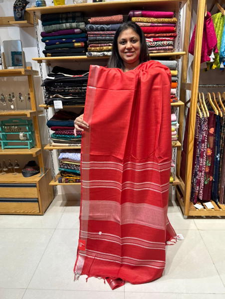 Linen Cotton Plain Saree with Embroidered Blouse