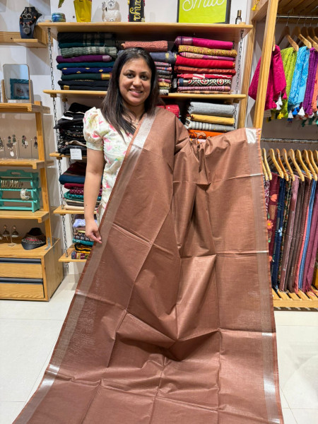 Linen Cotton Plain Saree with Embroidered Blouse