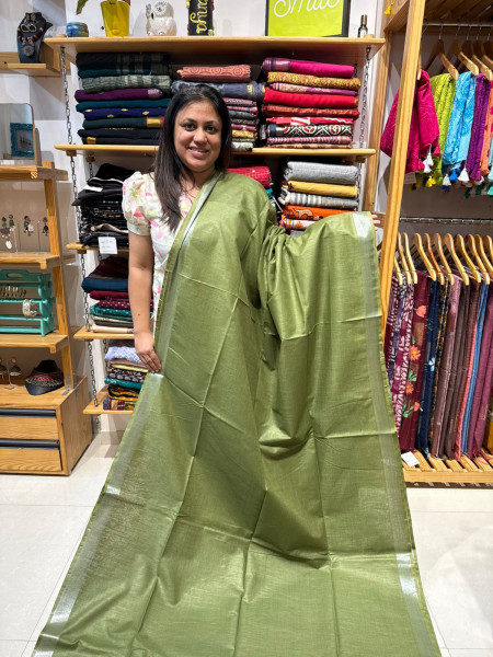 Linen Cotton Plain Saree with Embroidered Blouse