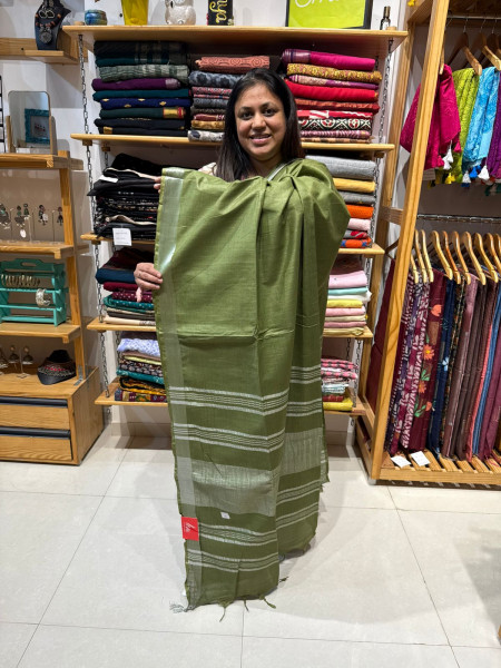 Linen Cotton Plain Saree with Embroidered Blouse