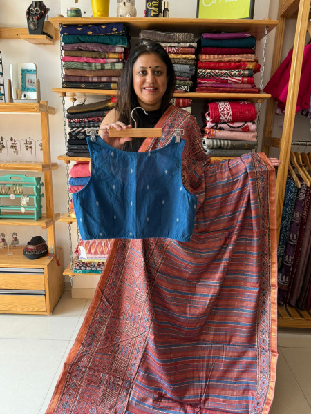 Polka Dots mustard Saree with sleeveless Blouse