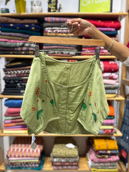 Peacock Handpainted Blouse- FREE SIZE - Pastel Green